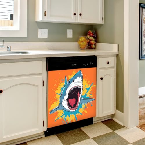 Panel frontal magnético Mexpekil de lavavajillas reutilizable funda Shark Mouth decorativa de cocina 5