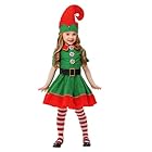 Disfraz de Elfo de Navidad para Niña Traje Navideño Infantil Conjunto de Disfraz de Elfo Navideño Vestido de Calcetines y Cinturón Ropa de Escolar y Espectáculos de Navidad (Green, 5-6 Years)