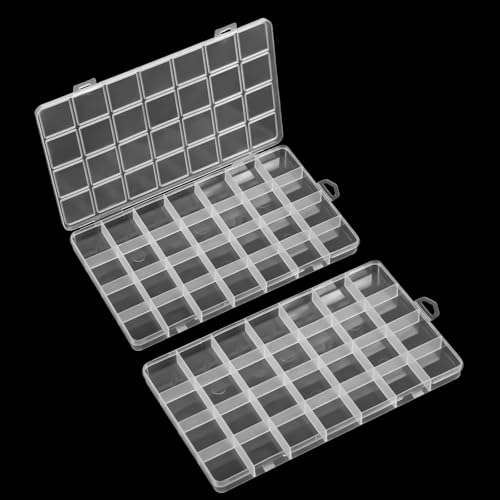 Image of oruola 2pcs Plastic Organizer Box with Dividers,28 Grids Bead Box Organizer,8.8 x 5.2 In Bead Storage Organizers,Clear Beads Organizers and Storage for Jewelry, Small Parts,Crafts Organizing Storing