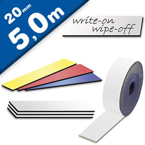 Bande magnétique de Couleur effaçables à Sec 20 mm x 5 m - Rouleau de Étiquettes Magnétiques Inscriptibles - Ruban aimanté pour étiqueter et marquer, Couleur:Vert