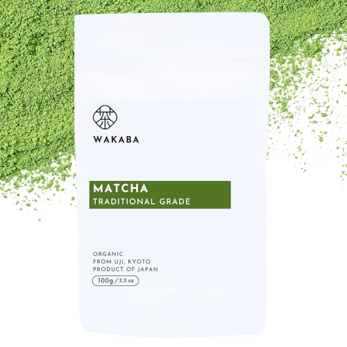 WAKABA Premium Organic Matcha – Traditional Grade 100g from Uji, Kyoto, Japan | JAS/USDA Certified | For Lattes, Baking, Smoothies | Cafe Package
