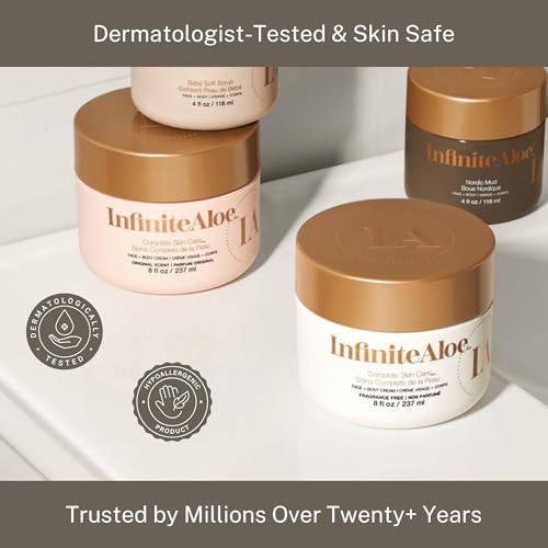 InfiniteAloe Complete Skin Care, Aloe Vera Powered Face and Body Cream for All Skin Types, Dry Skin Everyday Hero, Original Scent - 4 Large Jar 8 oz & 4 Travel Jar 0.5 oz - Thumbnail 3