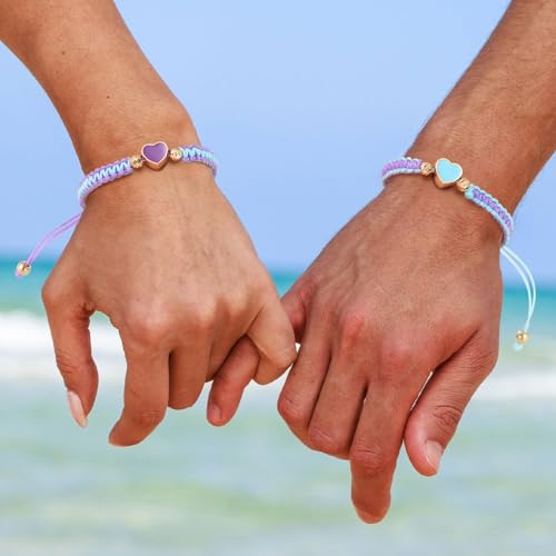 MJartoria BFF Bracelets for 2-Heart Matching Bracelets Adjustable Strand Best Friends Bracelet Friendship Bracelets Jewelry Gifts for Teen Women Couples2