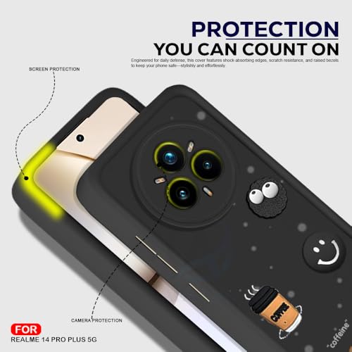 Image of AESTMO Back Case Cover for Realme 14 Pro Plus 5G | Cute Fun Cartoon 3D Ball | Coffee Silicone Case | Full Body Protection | Camera Protection Back Cover for Realme 14 Pro Plus 5G (Black)
