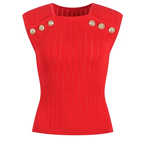 Conjunto de 2 piezas de verano 2022, casual, elegante, sin mangas, camiseta de punto + minifaldas, conjuntos de dos piezas para mujer, parte superior roja, S Cover