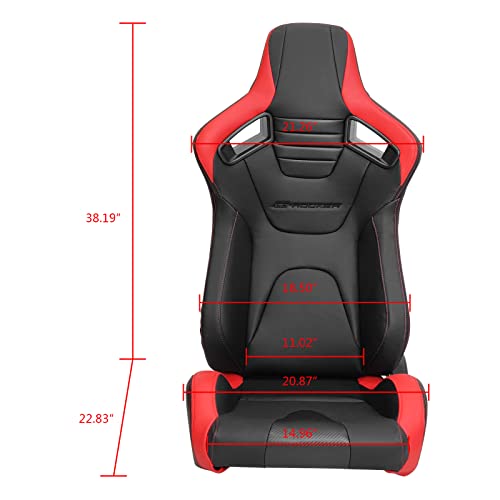 Ikon Motorsports, Universal Racing Seats With Dual Sliders, Pu & Carbon Leather Red Stripe Reclinable Left Driver Side #TOP5