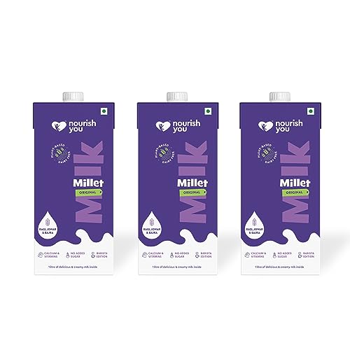 Image of Nourish You Plant Based Millet Mlk with goodness of Ragi, Jowar, Bajra & Oats |Lactose Free | Dairy Free | Preservatives free | Healthy Creamy Mlk | No-added sugar | 3 L (1L each x 3)