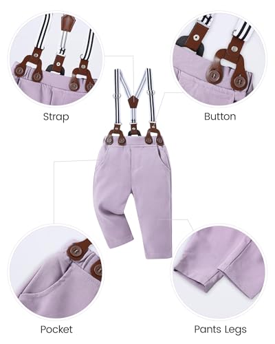 Image of YALLET Baby Boy Clothes Suit Newborn Infant Gentleman Outfits, Formal Dress Shirt+ Bowtie+ Suspender Pants Wedding Party Set
