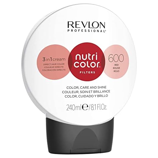 REVLON PROFESSIONAL Nutri Color Filters, Mascarilla de Coloración Temporal para el Pelo, Brillo Intenso, Tinte Pelo Mujer Tono 600 Rojo, 240 ml