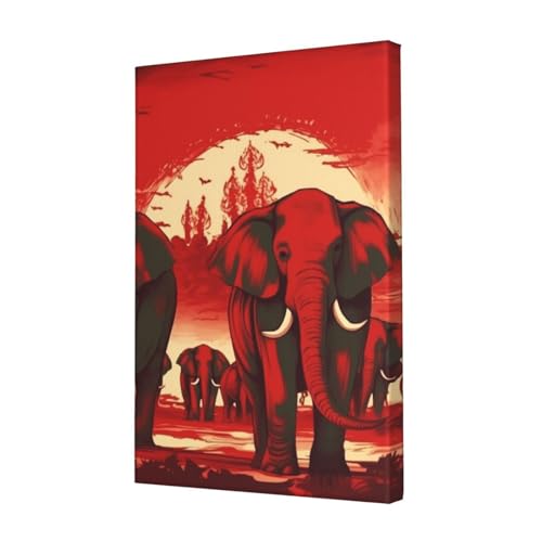 Toile d'éléphants rouges LPSRTWE art mural de prestige et finitions HD pour salon élégant