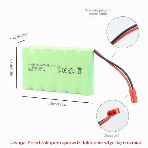 Akumulator MXJFYY 7,2 V 2400 mAh NI-MH z wtyczką JST, bateria AA do RC Monster Truck, zdalnie sterowane ciężarówki, spychacz RC, elektronarzędzia, ciężarówki budowlane