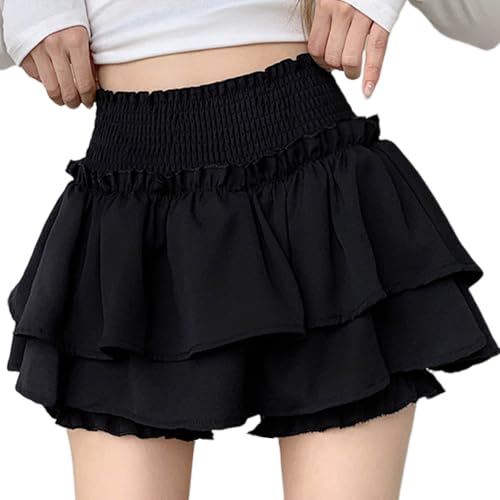 Women's Y2K Mini Skirts A Line Ruffle Layered Short Skirt High Waisted Skirt Stretchy Casual Elegant Solid Skirts