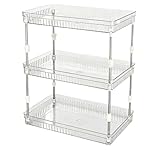 Kalokairi Organizador de baño para encimera, bandeja de almacenamiento de maquillaje de 2 niveles para el cuidado de la piel, cosméticos y artículos de tocador, gris ahumado con varillas plateadas, 3