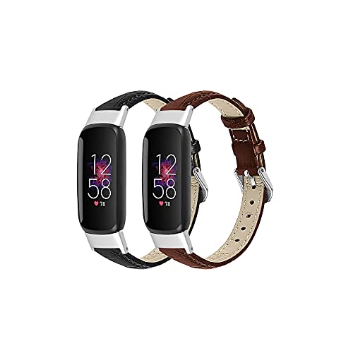 Chofit Leather Bands Compatible with Fitbit Luxe Bands for Women Men Genuine Leather Replacement Strap Watch Band, Adjustable Wrist Bands for Fitbit Luxe Fitness Tracker (Black&Brown)