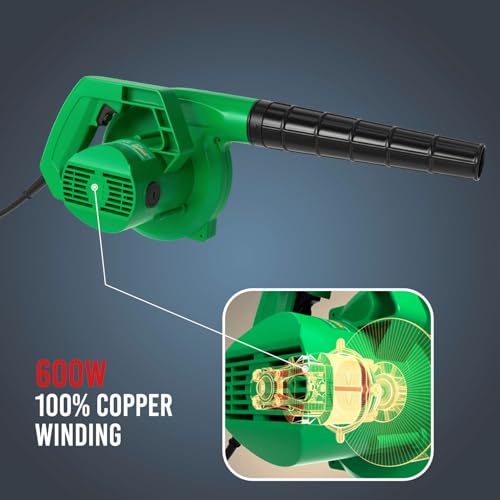 Image of AEGON V600 Professional Air Blower 600W with Flow Control, 100% Copper Motor, 16000 RPM, Powerful 4.5 m /min Airflow - for Car, Home, Garden & PC Cleaning - Green