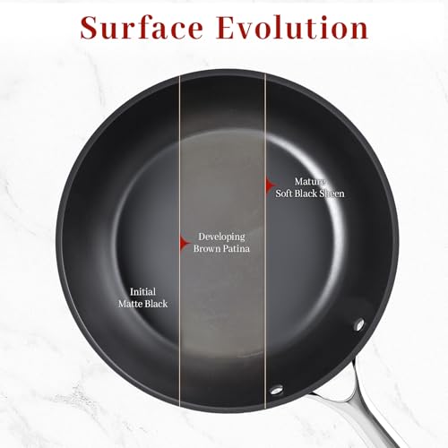 Image of Tri-Ply Clad Nitrided Carbon Steel Frying Pan, 9.5 Inch | Pre-seasoned surface, lightweight design, enhanced rust resistance, easy food release, induction compatible
