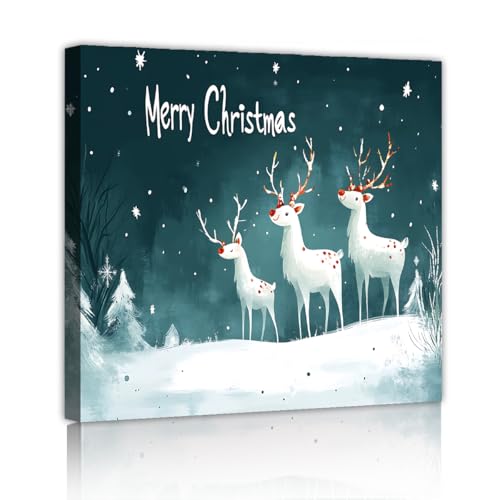 Toile Art mural Renne de Noël pour transformer un mur vide en paysage d'hiver 55x55