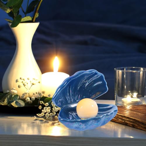 TOYANDONA Ceramic Shell Pearl Light - Portable Led Clam Night Light Pearl in Shell Lamp for Home Bedroom Living Room Desktop Decor (Blue) by TOYANDONA - Used condition - Image 5