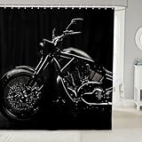 Homewish Black Cool Motorcycle Shower Curtain for Home Bathroom Dark Background Bathroom Decor Hooks Waterproof, 72Wx72L inch