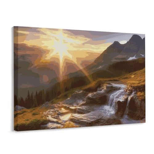 Affiche pour chambre à coucher au design de paysage ensoleillé avec cadre