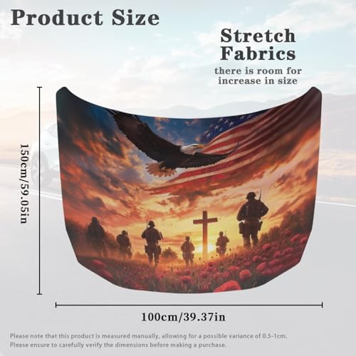 Image of Car Hood Cover Protector USA Flag Design Car Hood Wrap Blankets Veterans Day Decorations Automotive Patriotic Decorative Accessories for Compact Sedans SUVs Pickups Trucks