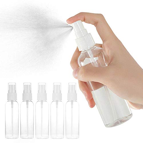 5Pcs 200ML Transparent Plastic Empty Spray Bottle Mist Atomizer Toiletry for Skincare Lotion Perfume Refillable for Cleaning Perfume Essential Oils, Mini Portable Travel Cosmetic Container