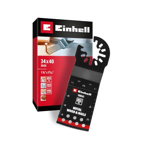 Original Einhell Tauchsägeblatt aus Bi-Metall für Metall- und Holzbearbeitung (34 mm Breite, 40 mm Eintauchtiefe, PTFE-Finishing, Metallverzahnung, gekrümmte Schneide, Schnellwechselfunktion)