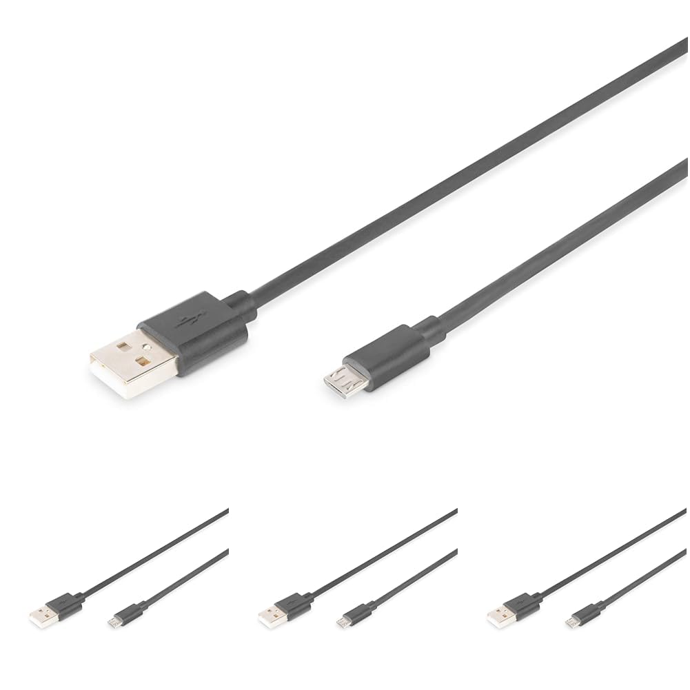 DIGITUS USB 2.0 Anschlusskabel - 1.8 m - USB A (St) zu USB Micro B (St) - 480 Mbit/s - Verbindungskabel - Schwarz (Packung mit 4)