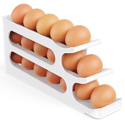 Egg Holder for Fridge, 3 Tiers Auto Rolling Egg Storage