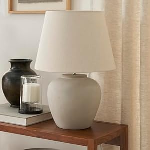 Nourison Home 20″ Sand (Light Beige) Ceramic Pot Table Lamp for Bedroom, Living Room, Console, Entryway