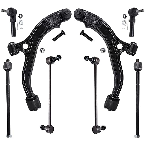Image of Detroit Axle - 8pc Front End Suspension Kit for Chrysler Town & Country Grand Voyager Dodge Grand Caravan Plymouth Grand Voyager 2 Lower Control Arms 4 Inner & Outer Tie Rods 2 Sway Bars Replacement