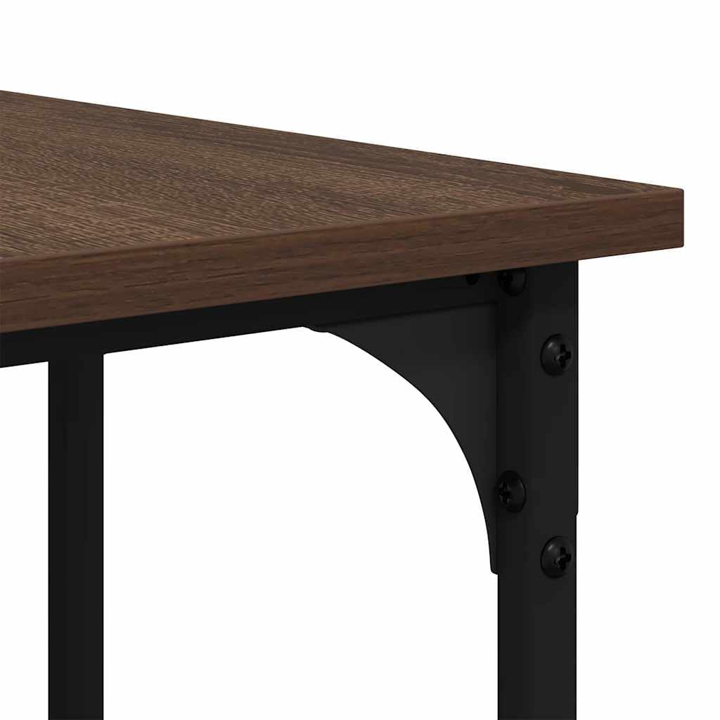 Biurko w kształcie litery L, brązowe, o wyglądzie dębu, 139 x 139 x 75 cm, materiał drewnopochodny z metalową ramą, stolik pod komputer, stół biurowy z regałem, regulowane nogi do biura