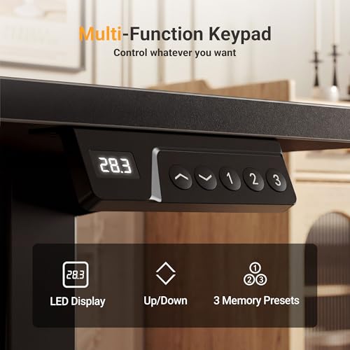 Image of YDN Electric Standing Desk Adjustable Height, 55 x 24 Inches Sit Stand up Desk with Memory Presets & Cable Management, Home Office Desk for Office & Computer Workstation, Black Frame /Black Top
