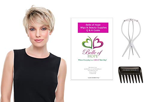 Evan Lace Front SmartLace Wig by Jon Renau, Wig Stand,Wide Tooth Comb,19 Page Belle of Hope Wig Care Booklet-Bundle 4pc (12FS8)