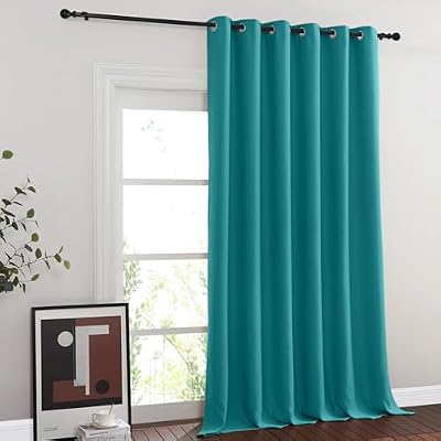 NICETOWN Blackout Sliding Glass Door Curtains, Room Darkening Thermal Insulated Curtains for Living Room Bedroom, Extra Wide Window Drapes, 1 Panel, W80 x L118, Peacock Teal