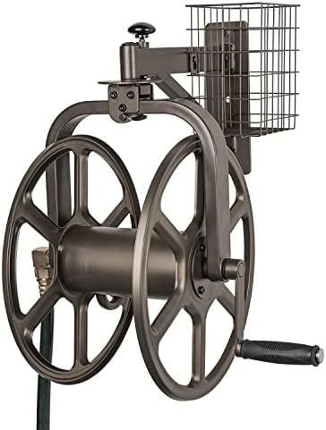 Liberty GARDEN 712 Single Arm Navigator Multi-Directional Garden Hose Reel, Holds 125-Feet of, 5/8-Inch, Bronze