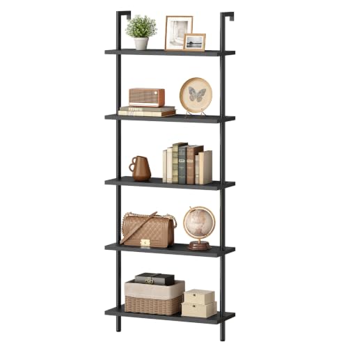 HOOBRO Estantería de Escalera de 5 Niveles, Librería, Estantería de Almacenamiento de Pie, Organizador Independiente, para Sala de Estar, Dormitorio, Cocina, Oficina en Casa, Negro EBB53CJ01