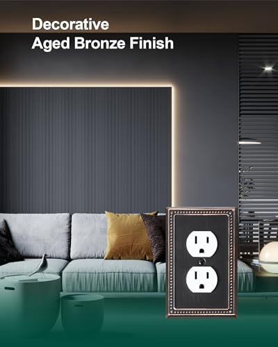 TREEWELL 6-Pack Duplex Outlet Cover Plate, Aged Bronze Metal Wall Plates for Electrical Outlets, 1 Gang Receptacle Light Switch Cover, Pearls Decorative Switch Plates and Outlet Covers — view 2
