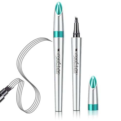 Eyebrow Pencil with 4 Tip Microblade, Eyebrow Microblading Pen, Eyebrow Pen Micro Brow Pencil Lift Snatch Eyebrow Eye Makeup Long-Lasting Waterproof, Smudge-proof Natural Eyebrow Hair (Gray)