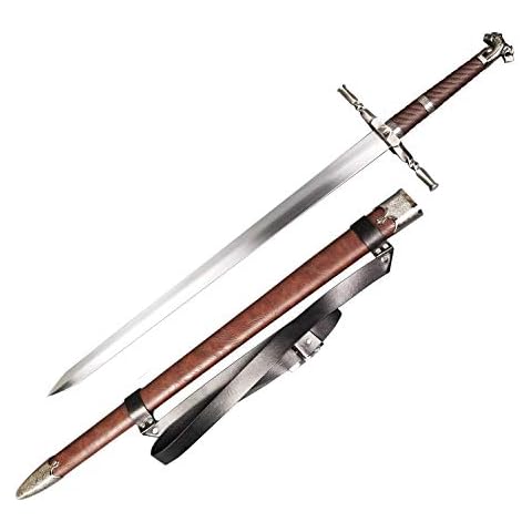 One Hand Silver Sword Medieval Knight Sword with Scabbard. for Collection, Gift and Medieval Outdoor Cosplay Fairs and Shows (Brown-12) Cover