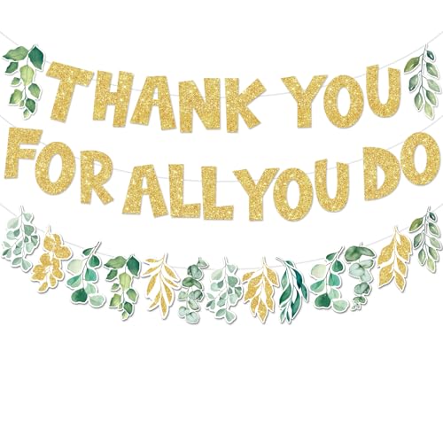 We Appreciate You Decorations - 3Pcs Sage Green Thank You Banner Eucalyptus Thank You for All You Do Glitter Banner for Employee Coworker Staff Teacher Appreciation Retirement Party Decor
