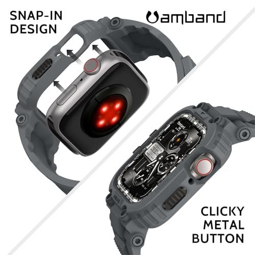 Image of amBand Bands Compatible with Apple Watch 9 /8 /7 45mm, M1 Sport Series Rugged Case with TPU Strap Military Protective Tough Cover Bumper for iWatch SE3 /SE2 /SE /6 /5 /4 /3 44mm 42mm Men Gray