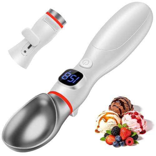 AUMETE Heated Ice Cream Scoop Rechargeable, 4000mAh Electric Ice Cream Scoop with 3-Level Adjustable Heats and LED Display, Kitchen Gadgets for Hard Ice Cream, IP67 Waterproof, Indicator Light