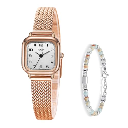 Elegant Women's Rose Gold Watch: Small Arabic Numerals Square Dial, Stainless Steel Bracelet, Quartz Movement, 3ATM Water Resistant - Perfect for Daily Office & Casual Wear | Ideal Gift for Her by GDrystal - Used condition - US$12.79