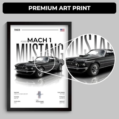 Image of Mustang Poster | Framed 1969 Mustang A4 Sized (31 x 23 cm) | Muscle Poster for Wall, Gift for Boys, American Muscle Car Frames | Car Posters for Wall, Bedroom, Hostel, Study Area, Hostel (F 019)