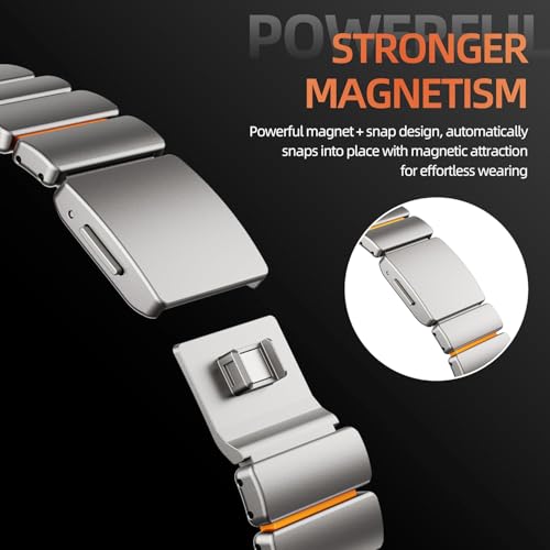 Image of Morofy Titanium Silicone Dual-Layer Link Bands Compatible with Apple Watch Band Ultra 3 /2 /1 49mm 46mm 45mm 44mm Men Women Magnetic Clasp Metal Strap for iwatch Series 11 10 9 8 7 6 5 4 SE (Silver|Orange)