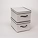Household Essentials 513 Storage Box with Lid and Handle - Natural Beige Canvas with Brown Trim - Large