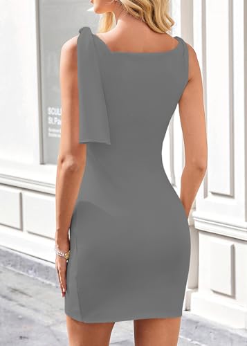 Image of Balimtoy Women's Summer Boat Neck Bodycon Mini Dress Asymmetrical Off The Shoulder Tie Knotted Short Party Dresses