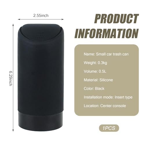 Image of Pack of 1 Car Storage Bin, Center Console Trash Can, Silicone Automatic Rebound Design Cleaning Accessory, Suitable for Most Car Models (Black)