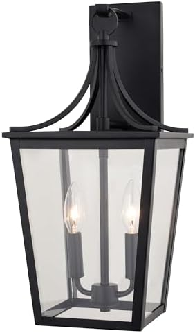 VAXCEL Cottage Grove 19 in. H 2-Light Matte Black Transitional Outdoor Wall Sconce Made of Durable Metal, Clear Glass Shade, LED Compatible, Use for Exterior Porch Patio Front Door or Garage